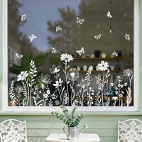 Tanlaby Fensterbilder WeißE Wildblumen Pusteblume Schmetterling Fenstersticker