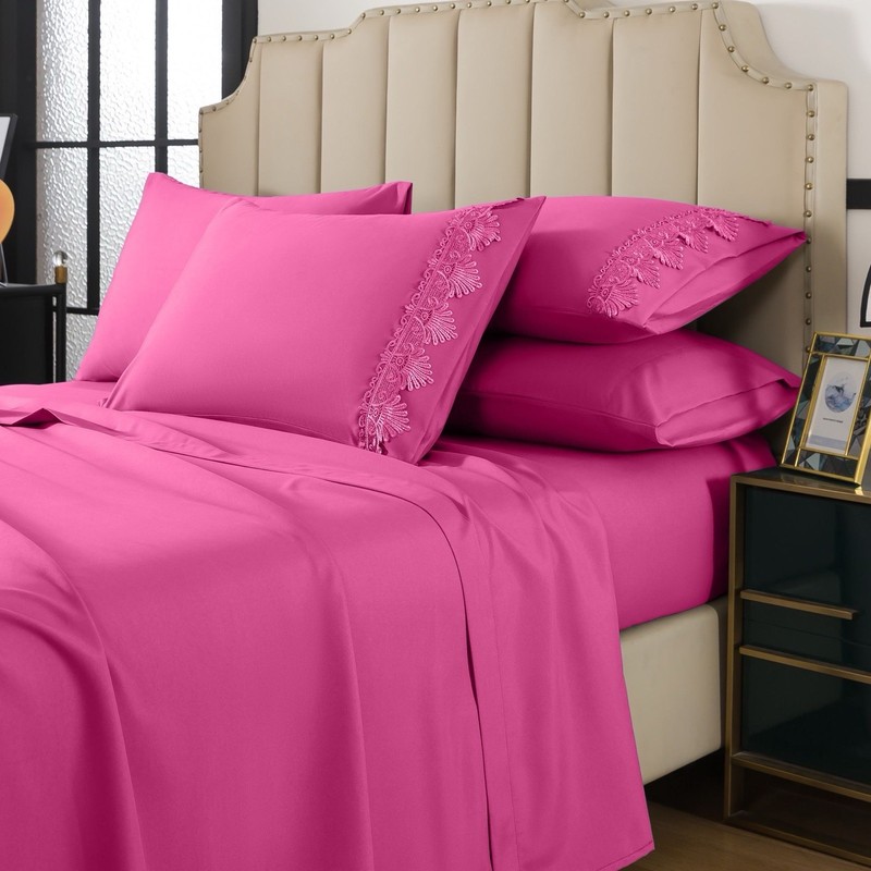 Queen Embroidered Solid Sheet Set w/ Pillowcases, Multicolor