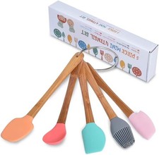 5 Piece Silicone Spatula,Mini Rubber Spatula Wooden Handle,Heat Resistant