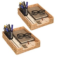 Set of 2 Water Hyacinth Letter Tray for A4 File Desk Mail Letter-Size Paper, Bas