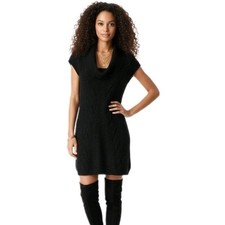 Express Black Cable Knit Sweater Dress Medium Cowl Neck Mini
