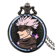 Black Pocket Watch Japanese Anime Cosplay Quartz Movement Timepiece Chain Gift