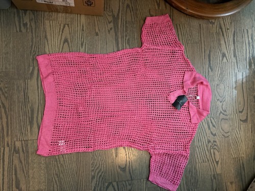 Neu DEEP SELF Badeanzug Überwurf gehäkelt rosa Hallow Out Resort Pool Größe Small - Bild 3 von 9