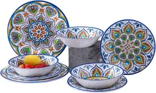 Melamine Dinnerware Set, 12 Pcs Dinner Plates Bowls Sets for Gold Floral 