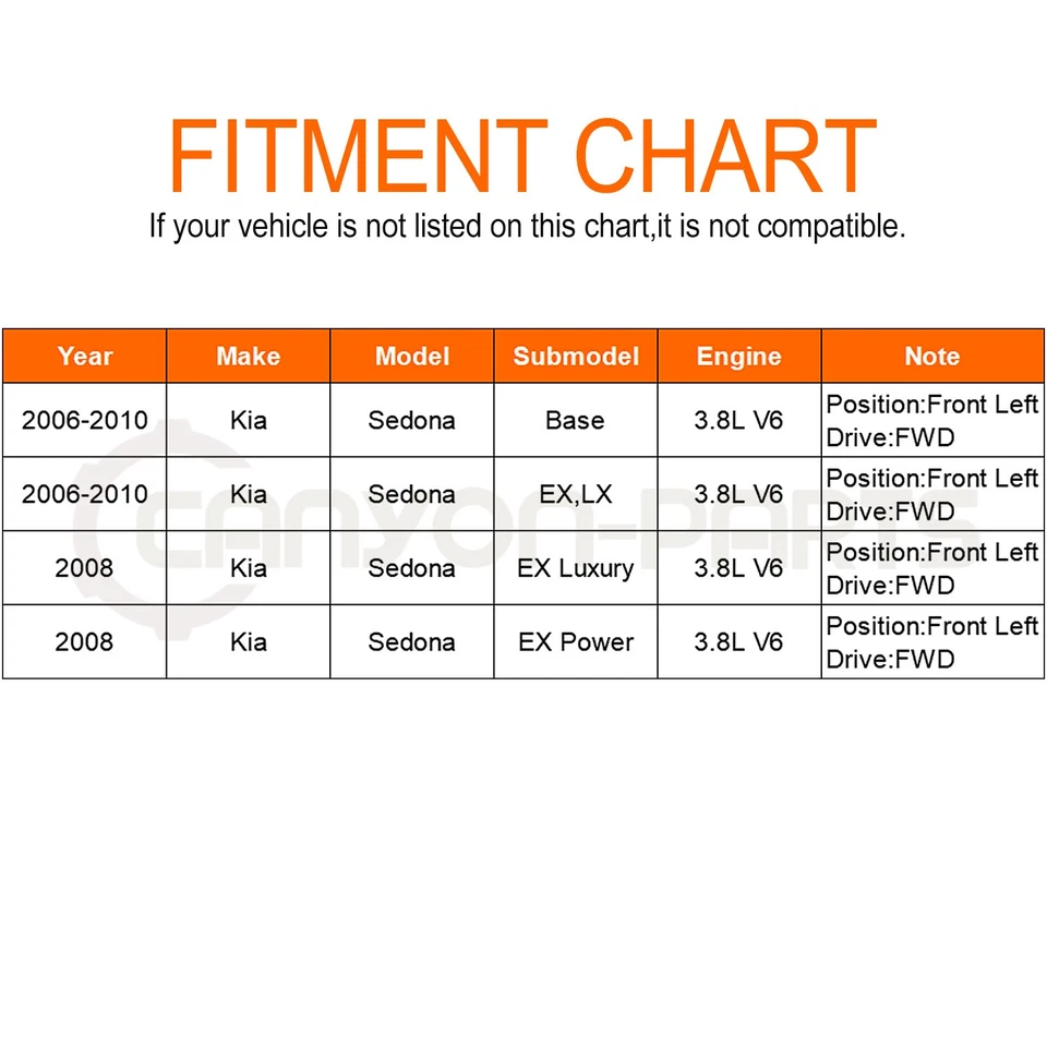 Передний левый вал оси CV в сборе для 2006-2010 Kia Sedona основание EX LX 3,8 л V6 - Изображение 2 из 4