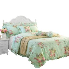 Green Floral Duvet Cover Sets Vintage Flower Printed Bedding Ultra Soft 100 ...