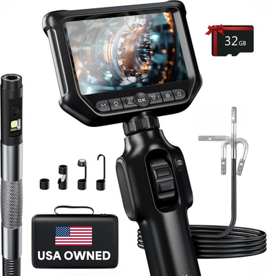 Two-Way Articulating Borescope, Dual Lens Inspection Camera with Light, 6Mm Lens