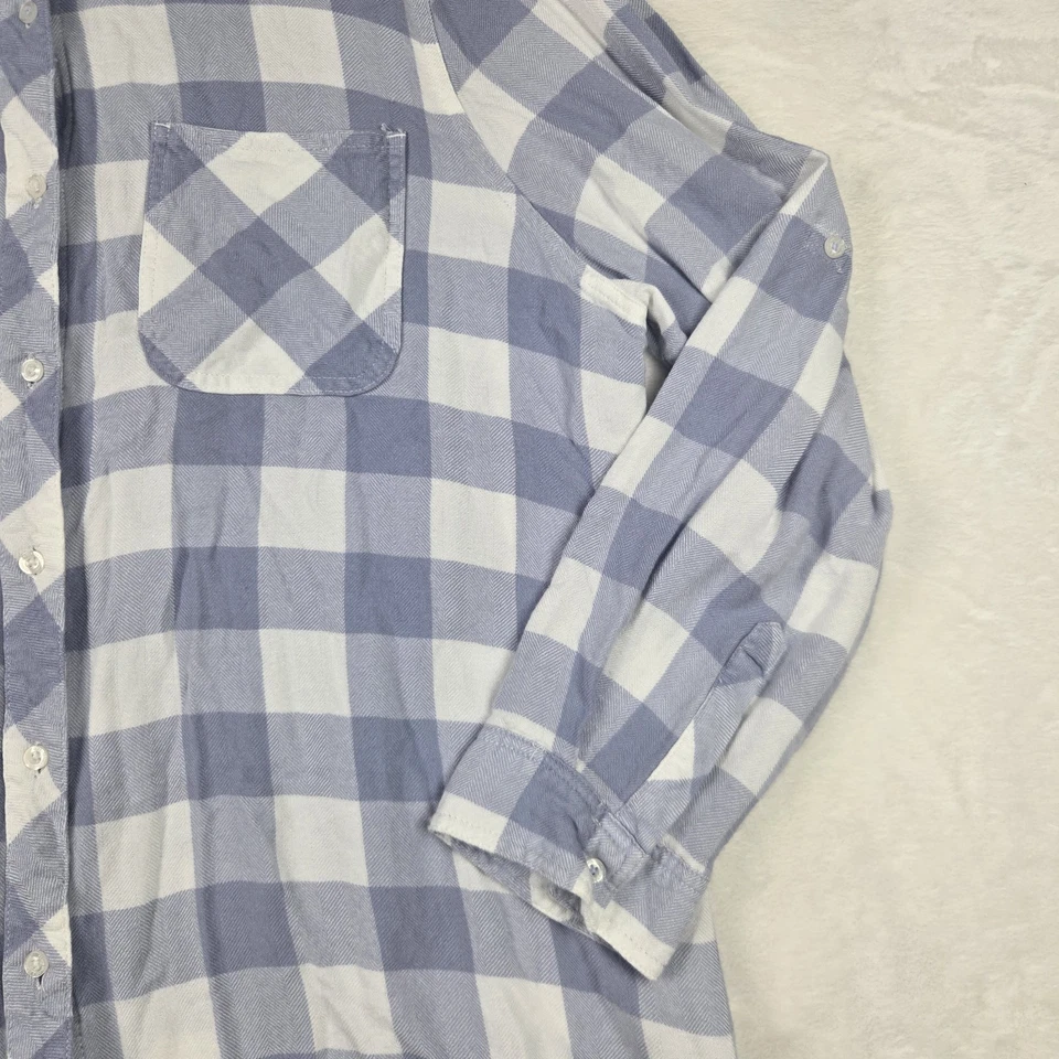 Blusa para mujer Kenneth Cole Reaction blanca púrpura a cuadros con botones talla 2XL Foto 2 de 4