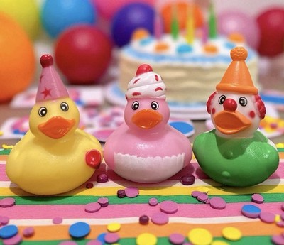 3 BIRTHDAY Rubber Ducks Bath Jeep Dashboard Toys Clown Cupcake & Party Duck!