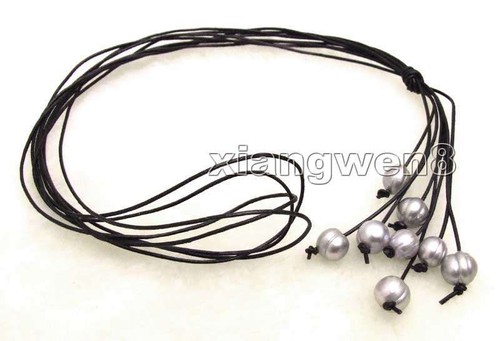 "Collar perla gris natural patata 10-11 mm para mujer 4 hebras cuero largo 32" - Imagen 29 de 32