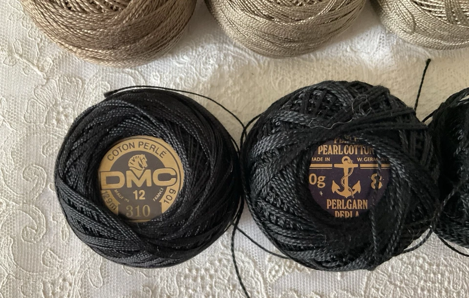 DMC Anchor Cotton Perle Thread Lot of 6 Size 8 & 12 Made in France Black Taupe - Image 4 of 4
