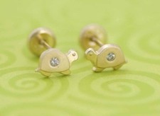 14K Gold baby Turtle Stud Earrings With Screw Back