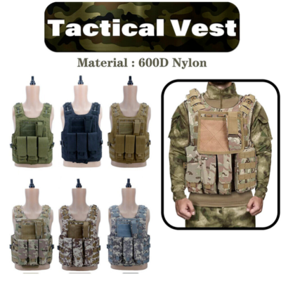 Gilet Tactique Ajustable Molle – Armée / Police / Airsoft – Noir (600D Oxford)