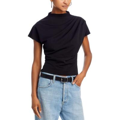 Line & Dot Womens Lennon Black Gathered Mock Neck Pullover Top S BHFO 7864