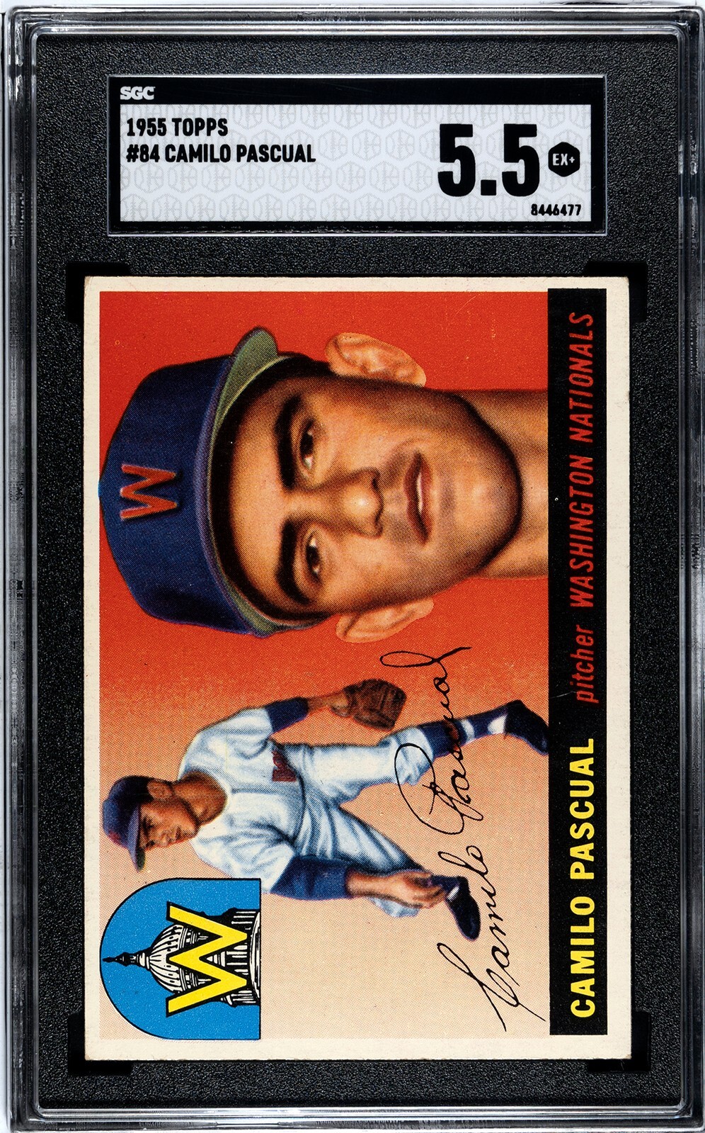 1955 Topps CAMILO PASCUAL Senators Nationals #84 SGC 5.5 EX+