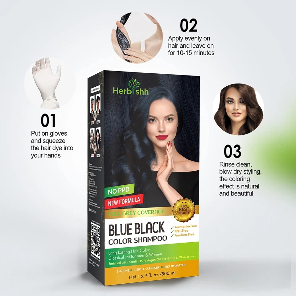 Blue Black  Natural Hair Dye Color Shampoo :HOT - Image 4 of 4