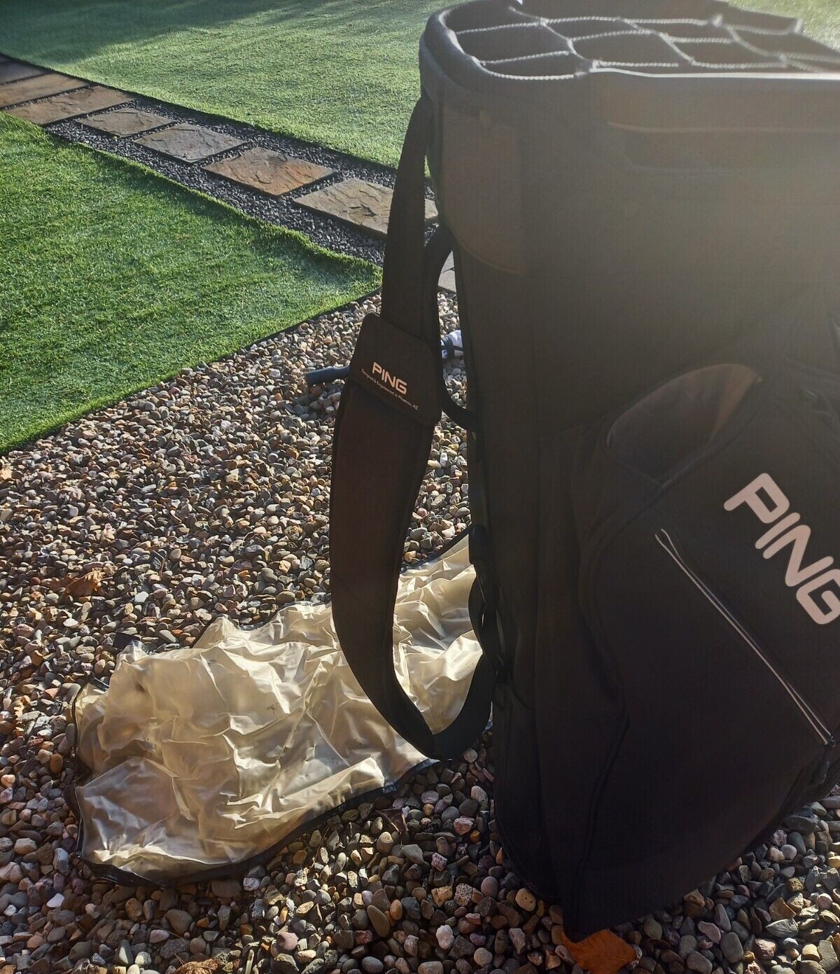 Ping Pioneer Cart Golf Bag 15 Way Divider Black with Carry Strap & Rain