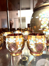 Bohemian Cranberry color with pleated 24K gold  punch set for 12 person