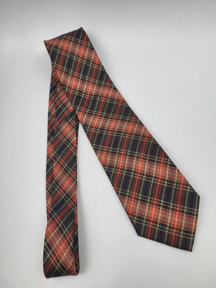 Corbata de seda Wembley naranja azul rojo verde a cuadros geométrica para hombre 59 x 3,25 Foto 2 de 4