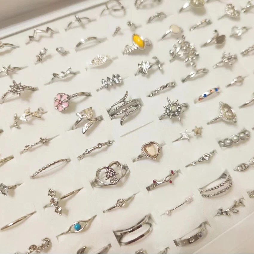 Lotes a granel 50 anillos antiguos de plata bohemia vintage mezcla mujeres piedra dijes retro Foto 2 de 4