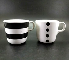 IKEA Sweden Coffee Mugs Black Polka Dot  and Stripes Tea Cups