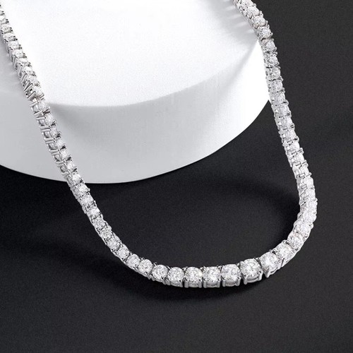 Full Real Moissanite Tennis Necklace Women Party Wear 18K White Gold Plated GRA - Picture 7 of 14