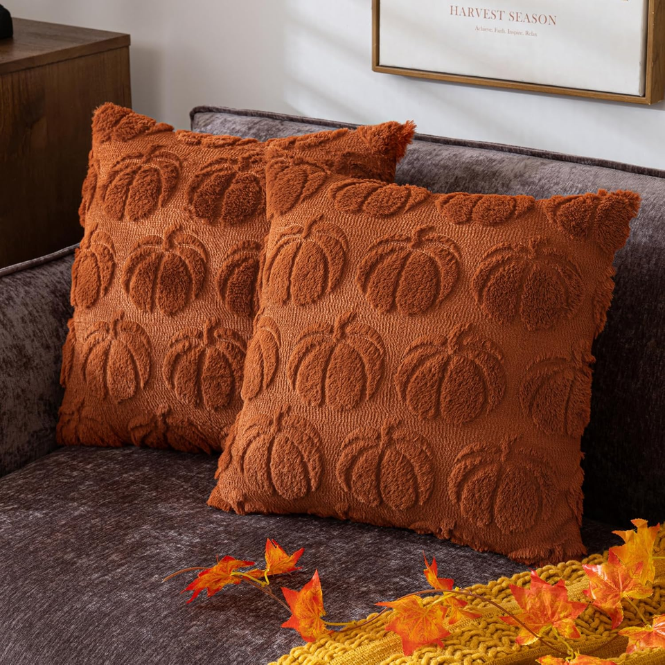 Pumpkin Fall Decorative Throw Pillow Covers 18"X18", Set of 2 Rust Red