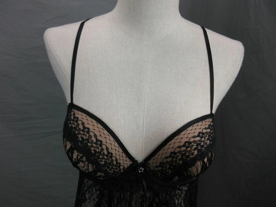 NUEVO CON ETIQUETAS EN BLOOM BY JONQUIL TALLA S MUJER NEGRO ENCAJE CON AROS BABYDOLL LENCERÍA 1P Foto 2 de 4