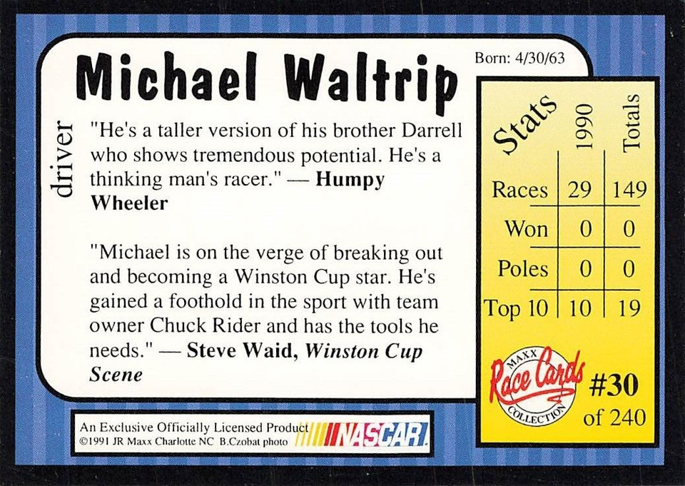 Michael Waltrip 1991 Maxx NASCAR Racing Trading Card #30 | eBay