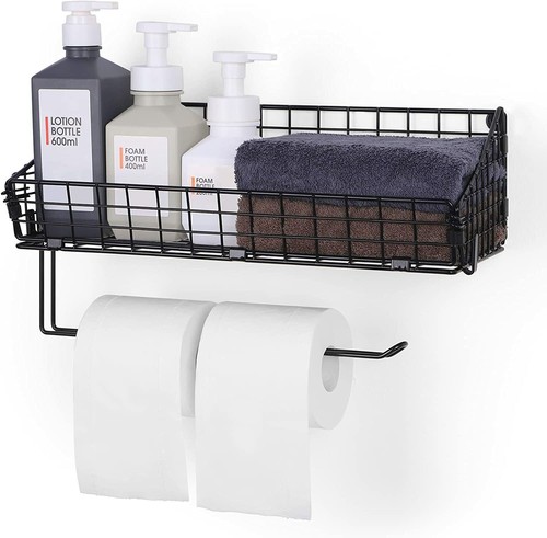 Kitchen Paper Towel Holder Under Cabinet Wall Mount Metal Rack w/ Storage Basket - Picture 7 of 7