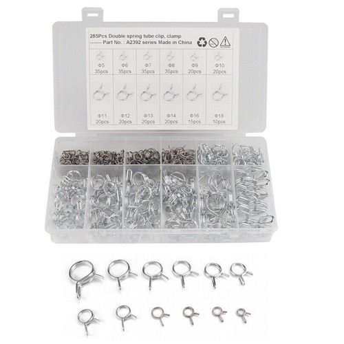 285Pcs 5-12mm Sizes Steel Wire Fuel Line Hose Clamp Clips With Plastic Box - Picture 2 of 7