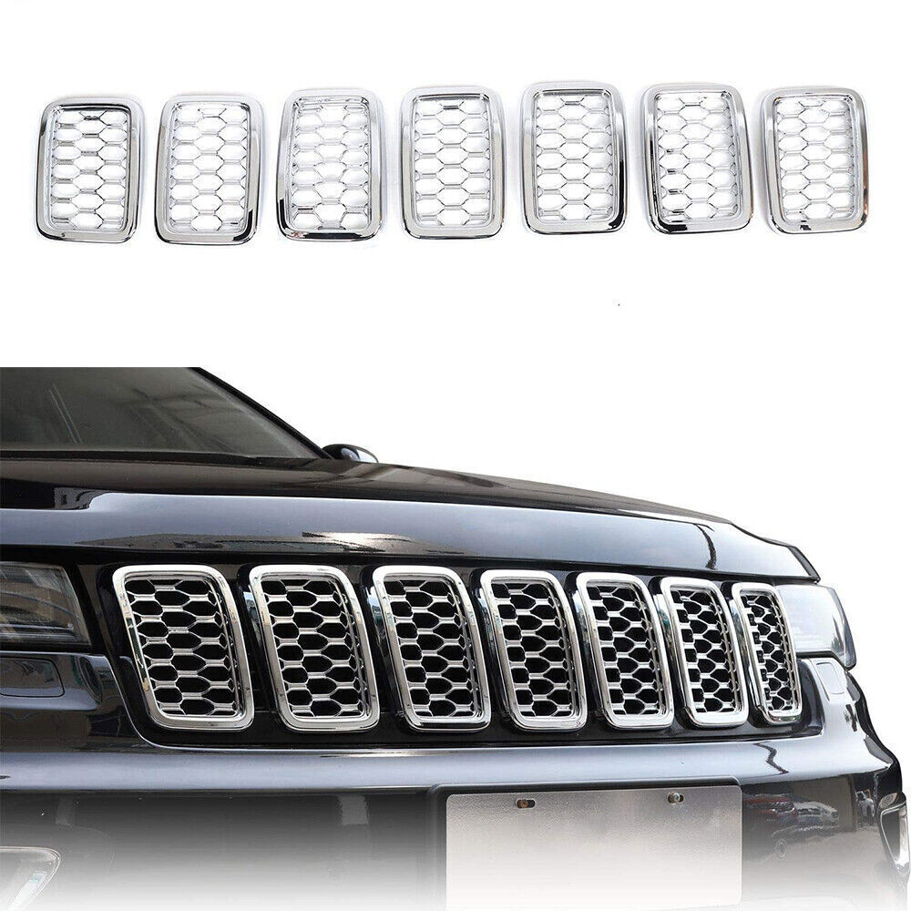 silver Front Grille Insert Grill Mesh Cover Trim For Jeep Grand Cherokee 2017-19