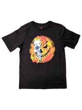 Boys Black Skull Jack-O-Lantern Halloween Short Sleeved Tee T-Shirt