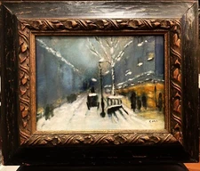 BEAUTIFUL MAX KARP ENAMEL ON COPPER WINTER LANDSCAPE ORIGINAL ART WORK