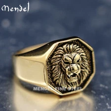 MENDEL Mens Gold Plated Stainless Steel Lion Head of Judah Ring Men Size 7 8-15
