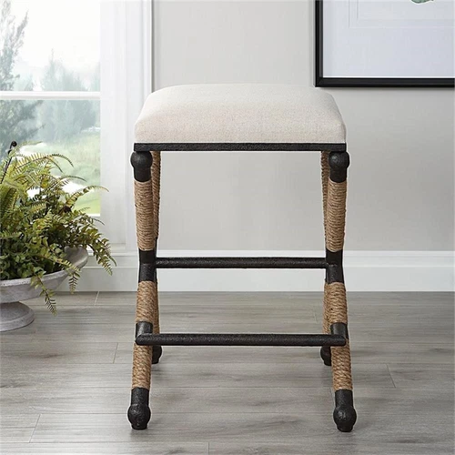 Uttermost Firth 28" Coastal Iron and Fabric Counter Stool in Beige and Natural - Picture 9 of 12