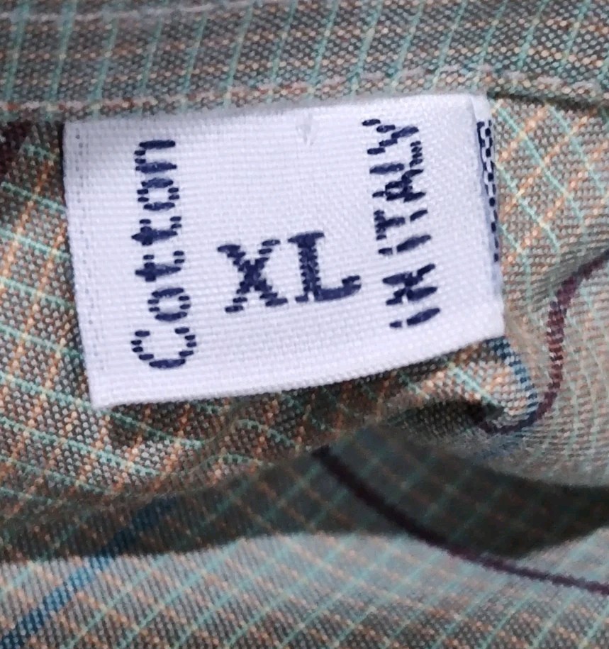 Brioni Dress Shirt Men's XL Cotton Sage Green Full Cut Windowpane Check Italy