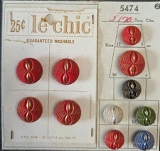 Collectible Le Chic Colorful Glass & Gold Design Salesman SAMPLE BUTTON CARD