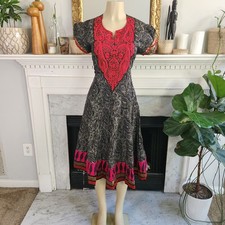 Westside Black Red Kurta Sz XL Embroidered Dress Puff Shoulder Fit Flare Modest