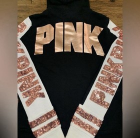 PINK VS ROSEGOLD BLING HOODIE AND MATCHING SWEATPANTS OUTFIT M