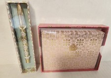 New 2022 Anna Griffin Boxed 12 Folded Pink Gold Foil Notecards w Envelopes Pen