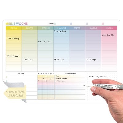 Whiteboard Wochenplaner abwischbar A4  Selbstklebend Planer Kalender to-do
