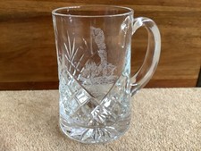 Royal Doulton Cut Glass male golfer design engraved tankard 14 cm high 500ml