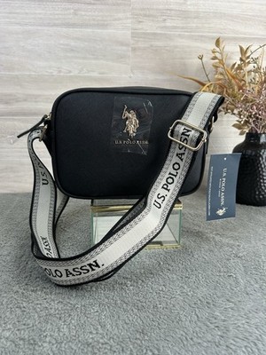 U.S. Polo Assn Black  Crossbody Bag Gold Logo Adjustable Strap New With Tag