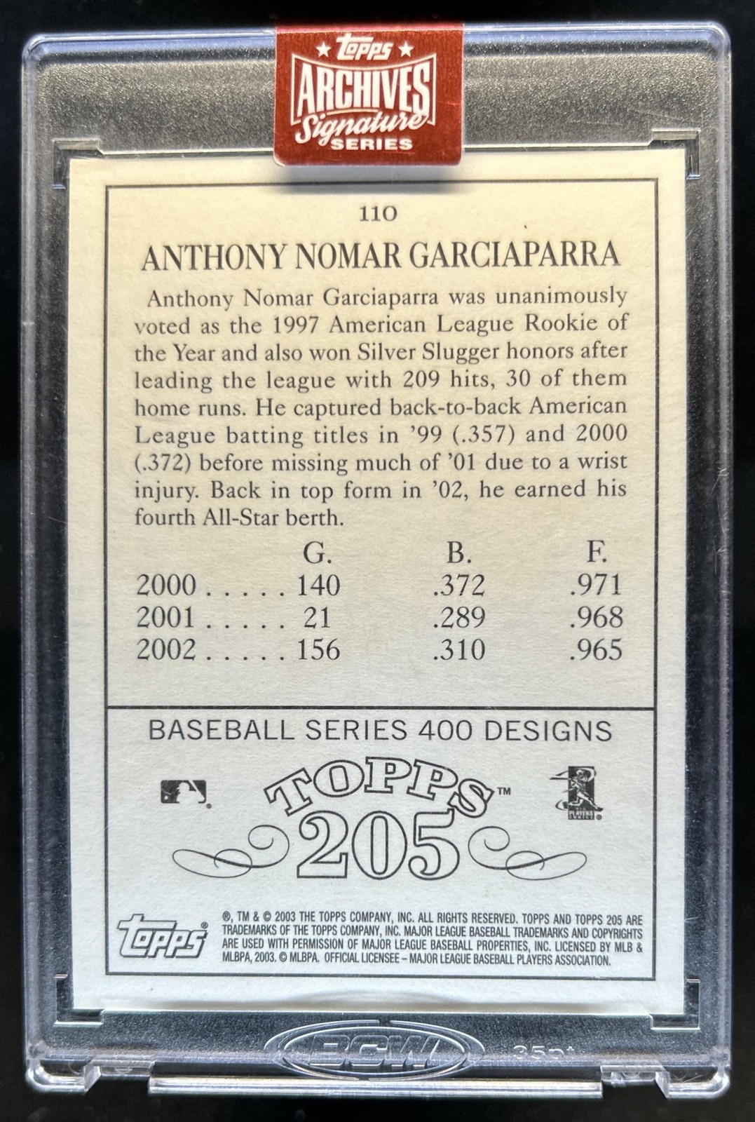 2023 Topps Archives Nomar Garciaparra 2003 205 Auto Autograph #1/1 Red Sox view 2