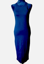 Leith Women's SM Black Crew Neck Long Bodycon Sleeveless Chic Stretch Tank Dress