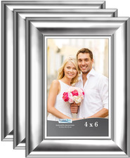4X6 Picture Frames Silver, 3 Pack , Contemporary Photo Frames 4 X 6, Wall Mount