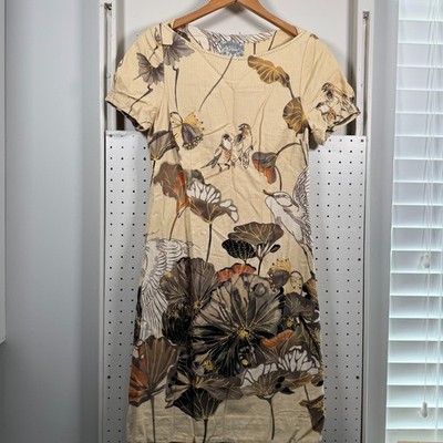 Floreat by Anthropologie Shift Dress Women's Snowy Egret Bird Print 4 Floral