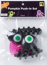 Halloween Pumpkin Push In Decorating Kit 7 Pc Black Face Sealed Pumpkin Set