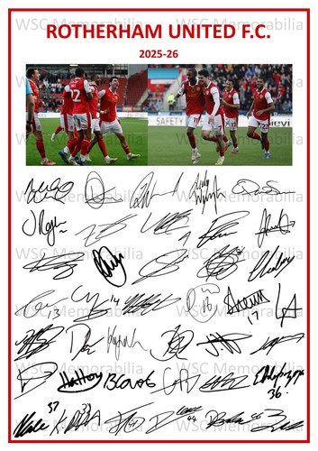 11812. Rotherham United Signed Team Sheets (A4 Prints) CHOOSE A SEASON 2023-26